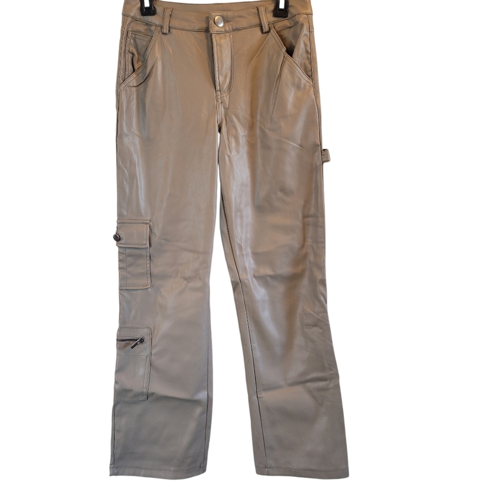 90s Y2K Ci Sono Beige Pleather Cargo Pants